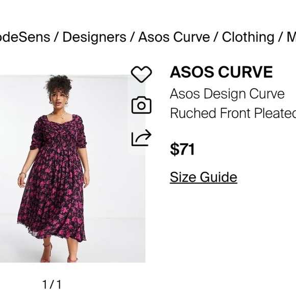 ASOS CURVE Floral Print Ruched Front Midi Dress - Size 18 - Picture 14 of 16